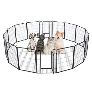 JOMEED Indoor and Outdoor 16-Panel, 31" High Dog Pet Playpen with Doors, Black - 1 of 4