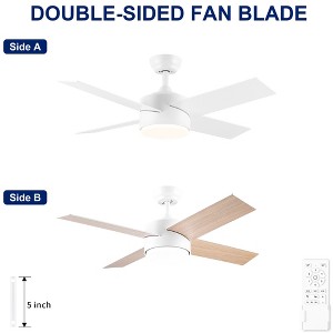 YUHAO 44 in. Indoor Modern Contemporary Matte White Plywood Blades Reversible DC Motor Ceiling Fan with Light and Remote Control - 1 of 4