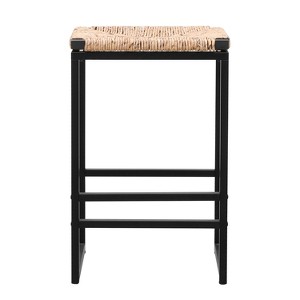 Gulches 2-Piece Backless Bar Stools - Natural Water Hyacinth Woven, Counter Height Metal Frame with Footrest, Kitchen Dining Chairs - 1 of 4