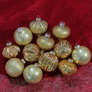 Northlight Mercury Onion and Ball Glass Christmas Ornament Set - 3" - Gold - 12ct - 1 of 4