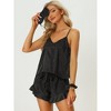 cheibear Women's Satin Spaghetti Cami Tops Ruffle Trim Shorts Sleepwear Sets - 2 of 4