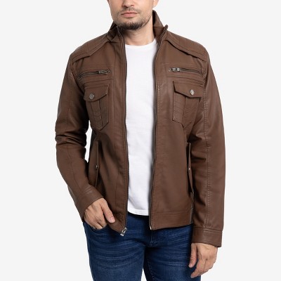 X RAY Mens Motorcycle PU Leather Jacket With Faux Shearing Lining