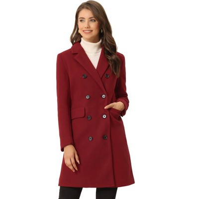 Allegra K Women's Elegant Notched Lapel Double Breasted Long Sleeve Winter Overcoat