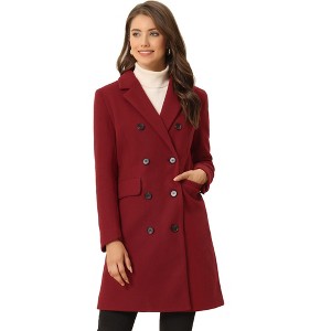 Allegra K Women's Elegant Notched Lapel Double Breasted Long Sleeve Winter Overcoat - 1 of 4