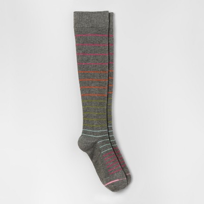 Image of Dr. Motion Women's Pinstripe Mild Compression Knee High Socks - Gray Heather 4-10