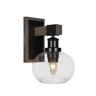 Toltec Lighting Tacoma 1 - Light Sconce in  Black/Painted Wood with 7" Clear Bubble  Shade