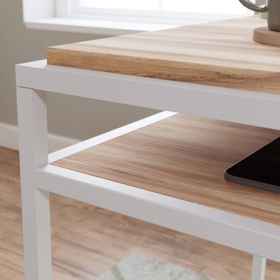 Kiln Acacia and White Metal Writing Desk with Shelf