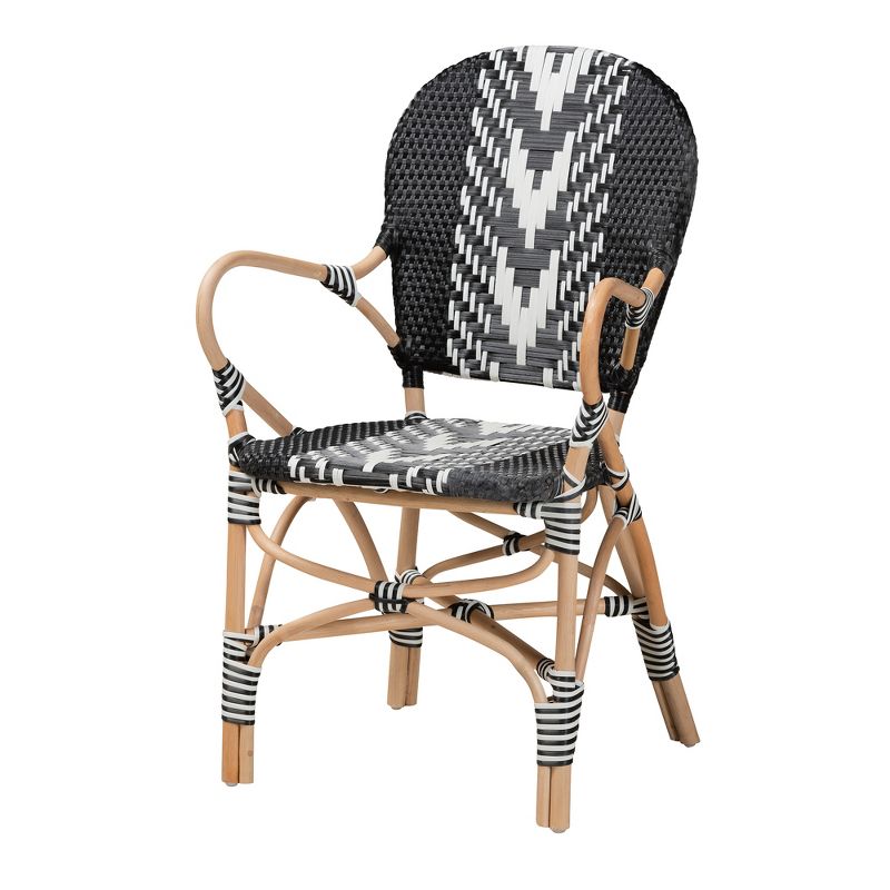 bali & pari Wallis Modern French Two-Tone Black and White Weaving and Natural Rattan Indoor Dining Chair, 2 of 10