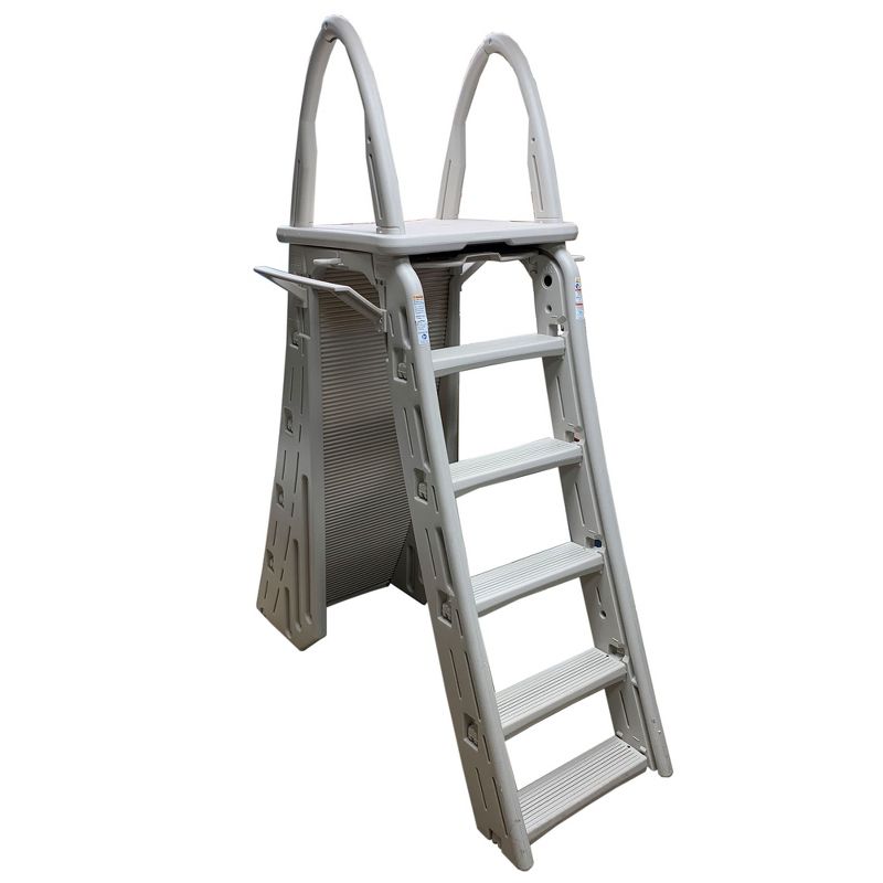 Confer Plastics 7200 Adjustable A-Frame Safety Ladder Steps with Roll-Guard for Above Ground Swimming Pool, 48"to 56" Height, Warm Gray, 3 of 7