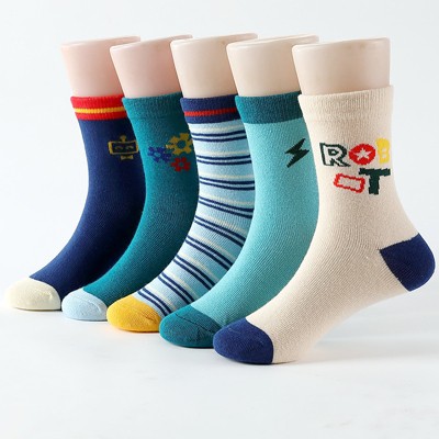 FURNIinspire 5 Pairs Socks Gift for Boy Kid Toddler Summer Sock Cotton Crew Socks Plush Sleeping Slipper Sock Soft, Multicolored, 8.58"*0.39"*0.39"