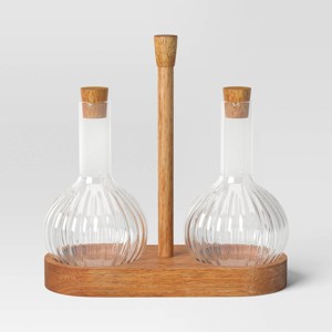 10oz Oil and Vinegar Bottle with Wood Caddy - Threshold™ - 1 of 3