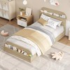 Twin Size Bed Frame, Wooden Beds with Storage Headboard and Raised-Foodboard for Kid, Twin-Floor Low Platform Bed for Bedroom, No Box Spring - 3 of 4