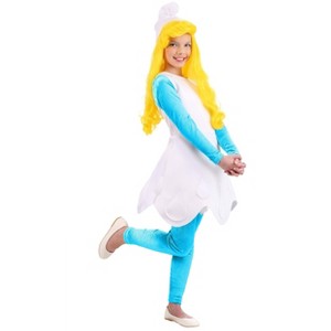 HalloweenCostumes.com Girls The Smurfs Smurfette Costume, Classic Smurfs Dress-Up Outfit with Hat and Blonde Wig - 1 of 3