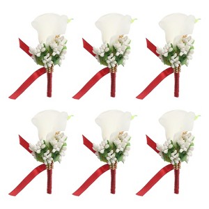 Unique Bargains Calla Lily Boutonnieres Silk Ribbon Artificial Flowers with Pins 2 Pcs - 1 of 4