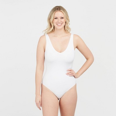 Assets By Spanx Women's Long Sleeve Thong Bodysuit - White Xl : Target