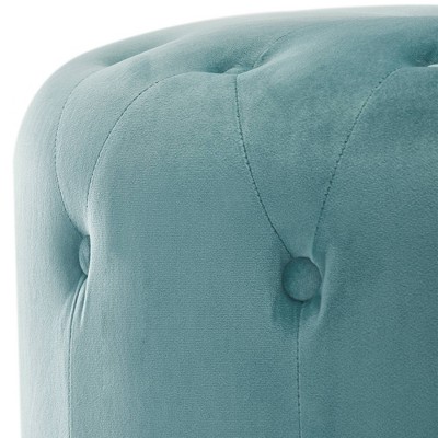 Teal Velvet Tufted Round Ottoman with Gold Base