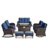Buenhomino 9 Piece Wicker Outdoor Furniture Set with Thick Cushions, High Back Patio Furniture Set with Swivel Rocking Chairs and Fire Pit Table - 2 of 4