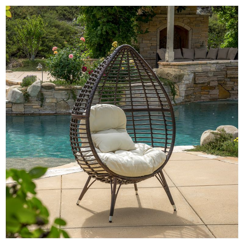Cutter Teardrop Wicker Patio Lounge Chair with Cushion - Brown - Christopher Knight Home, 3 of 6