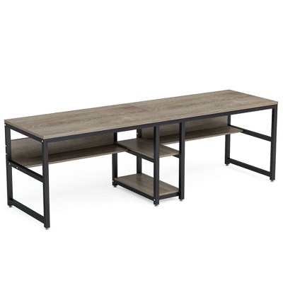 Resenkos Computer Desk, Office Desk, Study Desk,78.7" Two Person Desk, Computer Desk Double Workstation with Shelves,Grey Gray