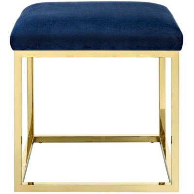 Sapphire Tufted Velvet Ottoman with Polished Stainless Steel Base