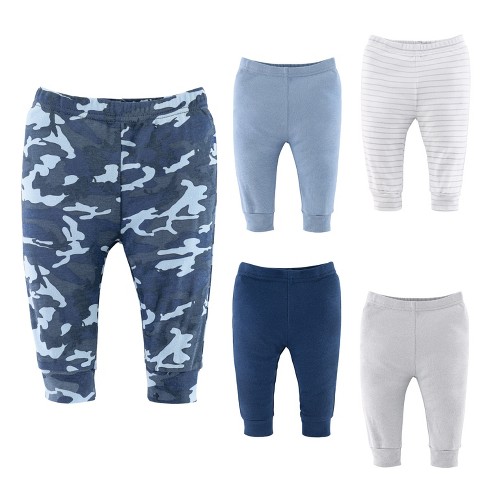 The Peanutshell Blue Camo Baby Pants For Boys, 5-pack, 9-12 Months