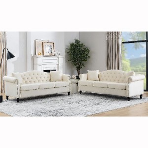 CAVINAS Upholstered Sofa Tufted Couch with Rolled Arms and Nailhead, Chesterfield Sofa, Loveseat Sofa with Pillows, Velvet Sofa for Living Room - 1 of 4