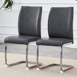 AZL1 Life Concept Accent Chairs Luxury Simple Arch Chair 2 Set PU High Resilience Dining Chair with Arched Metal Silver Leg, Black, 17.5"*17.3"*39" - 1 of 4