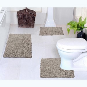 Bell Flower Collection Cotton Floral Pattern Tufted Bath Rug Set Pack of 3 - Home Weavers - 1 of 4
