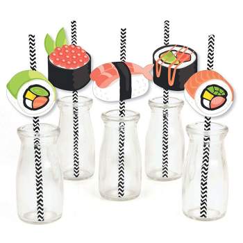 Big Dot of Happiness Let's Roll - Sushi - Paper Straw Decor - Japanese Party Striped Decorative Straws - Set of 24