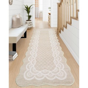 Washable Scalloped Area Rugs Modern Bordered Floor Mat - 1 of 4