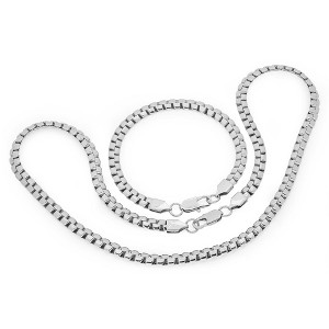 Steeltime 24" stainless steel flat box chain bracelet/necklace set - 1 of 4