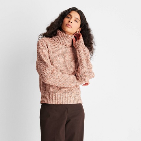 Women's Mock Turtleneck Boxy Pullover Sweater - Wild Fable™ Brown