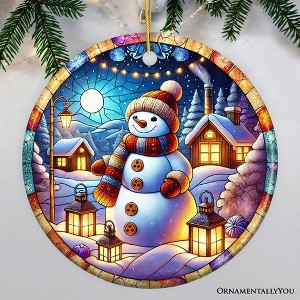 Enchanting Snowman with Cozy Lantern in Winter Village Ceramic Ornament for Decor and Gift| OrnamentallyYou - 1 of 4