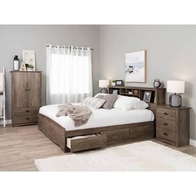 Coastal Drifted Gray King Platform Bed with 6 Storage Drawers