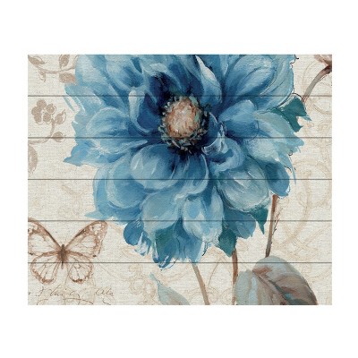 Blue and Cream Floral Hardwood Canvas Wall Art