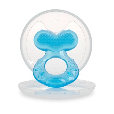 nuby silicone teethe-eez teether with bristles, includes hygienic case,  colors may vary