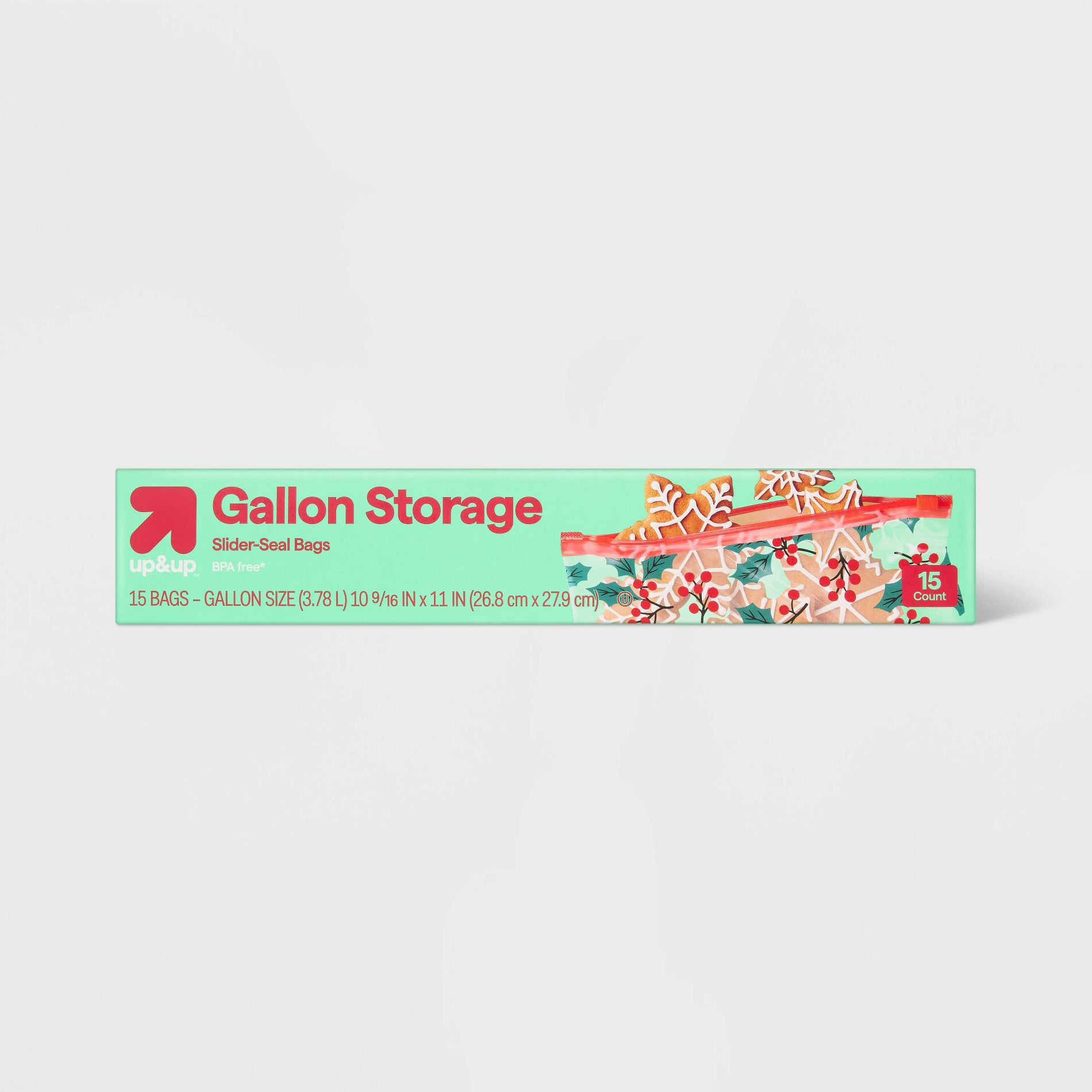 Holiday Gallon Slider Food Storage Bag - 15ct - up&up™