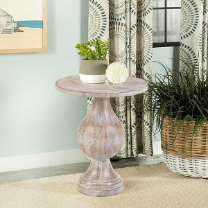 20" Pedestal Accent Table with Round Mango Wood Top ¨C Ideal for Living Room or Entryway - 1 of 4