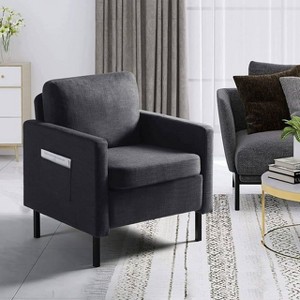 Mid-Century Fabric Armchair, Upholstered Armchair with Scooped Arms for Bedroom, Apartment, Dark Grey - 1 of 4