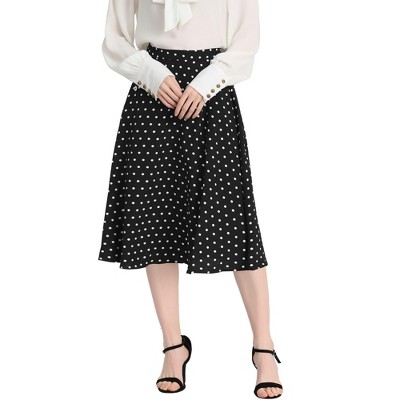 INSPIRE CHIC Women's Elastic Waist Zipper Polka Dots Casual Midi Skirts