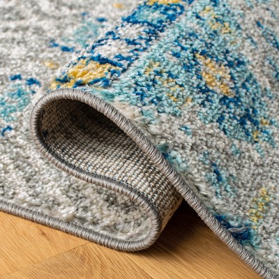 Hand-Knotted Grey and Turquoise Synthetic Rectangular Area Rug