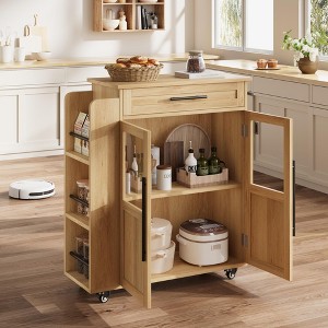 Rolling Kitchen Island with Drawer, Solid Wood Cart, Storage Cabinet, 3-Tier Spice Rack, Mobile Trolley on Wheels - 1 of 4