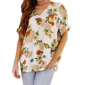 Women's Good Morning Floral V-Neck Blouse - Jodifl - 1 of 4