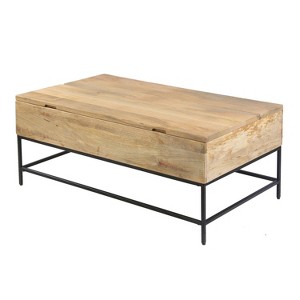 The Urban Port 45" Handcrafted Mango Wood Coffee Table Lift Top Grain Details Natural Brown/Black - 1 of 4
