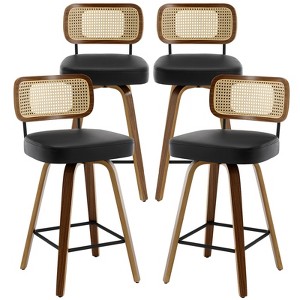 Bekrvio Swivel Counter Height Bar Stools - 26" Faux Leather Upholstered with Rattan Back,Ideal for Kitchen Island - 1 of 4