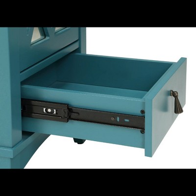Teal Mirrored Glass Door Accent Table with Storage