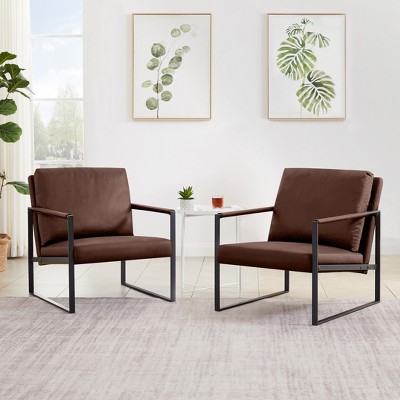 SeaCamel Brown PVC Leather Accent Chair - Extra Thick Padding, Sturdy Metal Frame & Non-Slip Feet, Perfect for Living Room, Bedroom & Multi-Scene Use