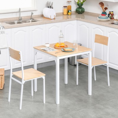 Compact White and Light Brown Wooden Dining Set with Metal Frame