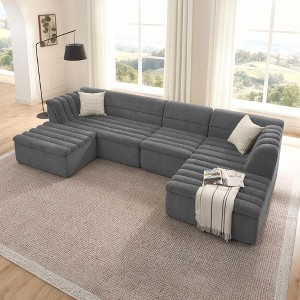 GDFStudio Wynne Modern 135" U-Shaped Chenille Upholstered 5-Seater Sectional Sofa with Ottoman - 1 of 4