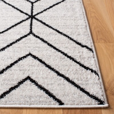 Ivory & Black Geometric Hand-Knotted Synthetic Area Rug, 5'1" x 7'6"